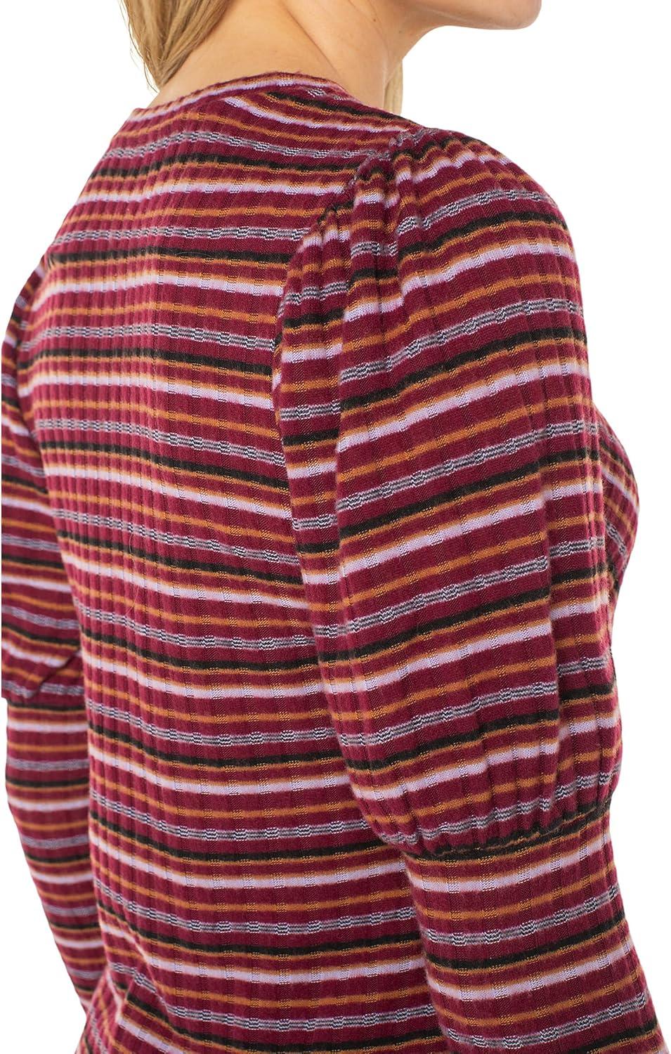 image:imageLiverpool Womens 34 Juliette Sleeve Crew Neck Knit Top WMiterBurgundy Multi Stripe