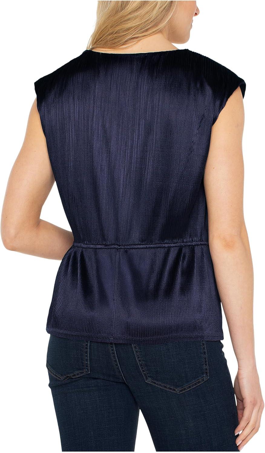image:imageLiverpool Womens Short Sleeve Dolman VNeck Peplum Knit TopNavy