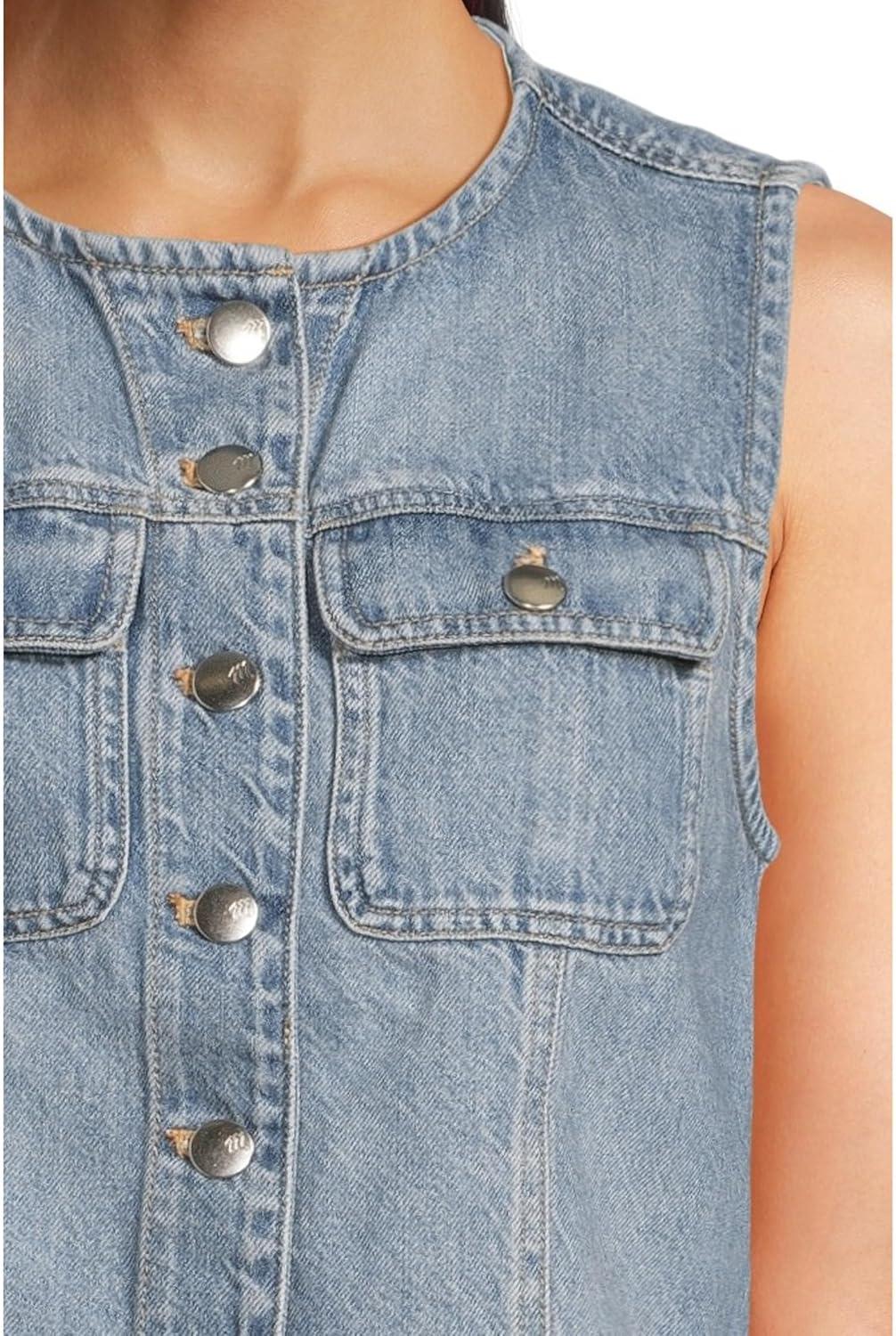 image:imageMadewell womens Round Neck Button Denim Shell in Robertson WashRobertson Wash