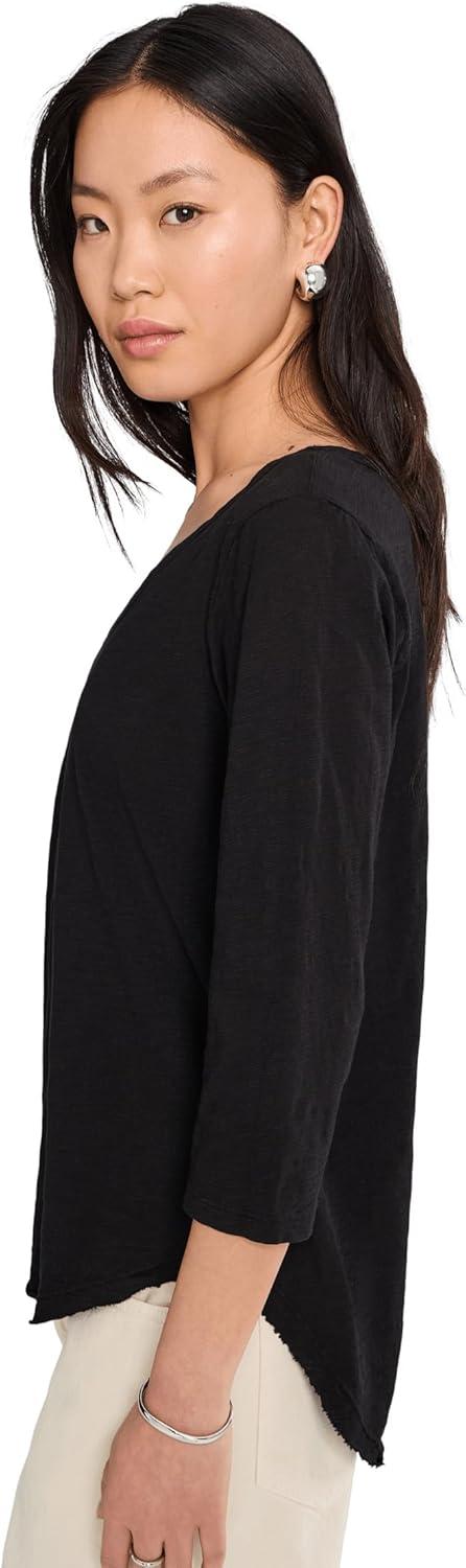 image:imageModODoc Womens 34 Sleeve VNeck Curved Hem Tee ShirtBlack