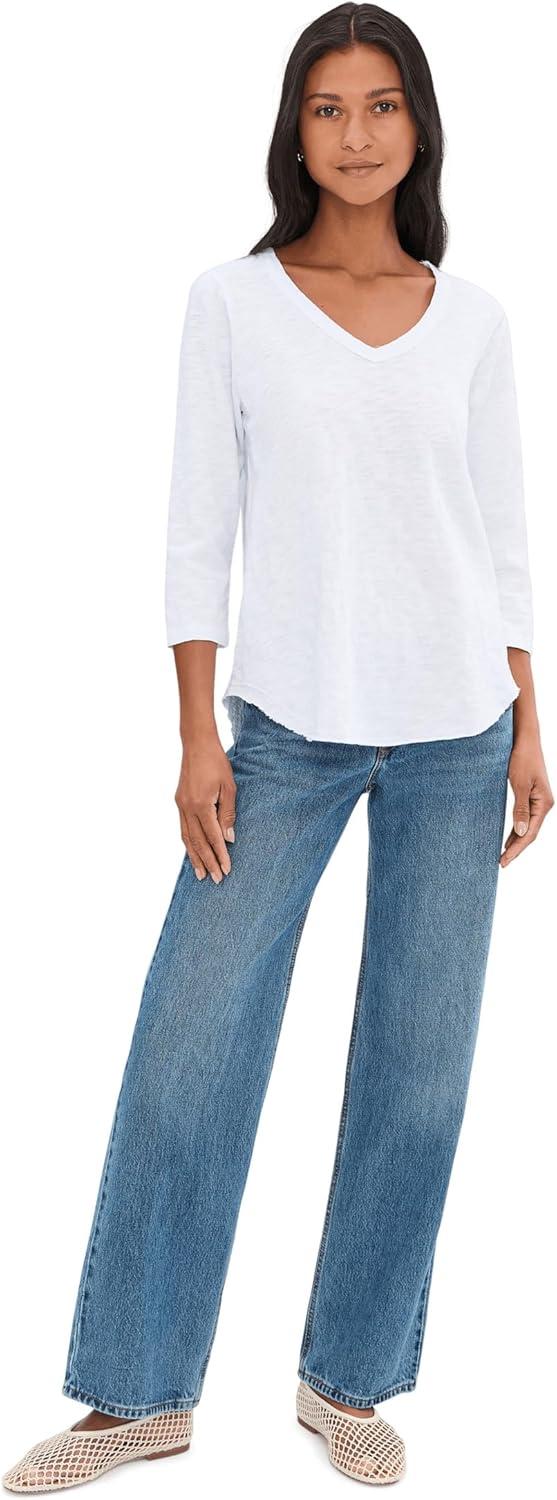 image:imageModODoc Womens 34 Sleeve VNeck Curved Hem Tee ShirtWhite Halo