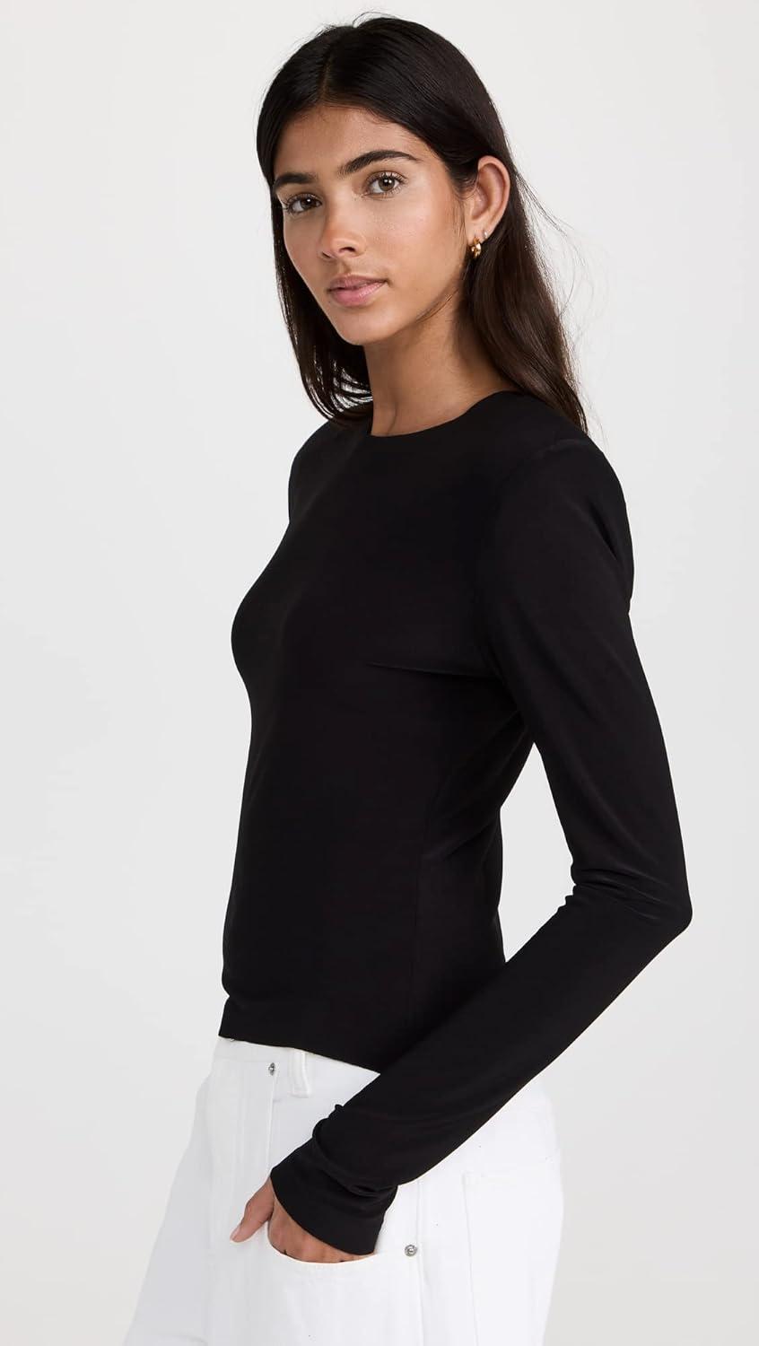 image:imageNorma Kamali Womens Shoulder Pad Long Sleeve Crew TopBlack