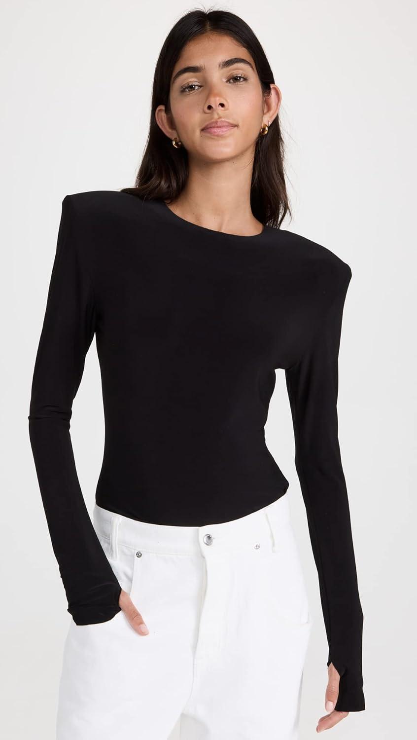 image:imageNorma Kamali Womens Shoulder Pad Long Sleeve Crew TopBlack