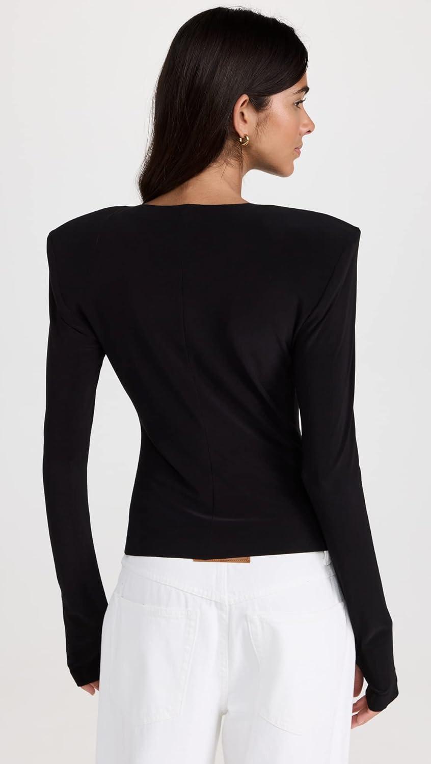 image:imageNorma Kamali Womens Shoulder Pad Long Sleeve Crew TopBlack