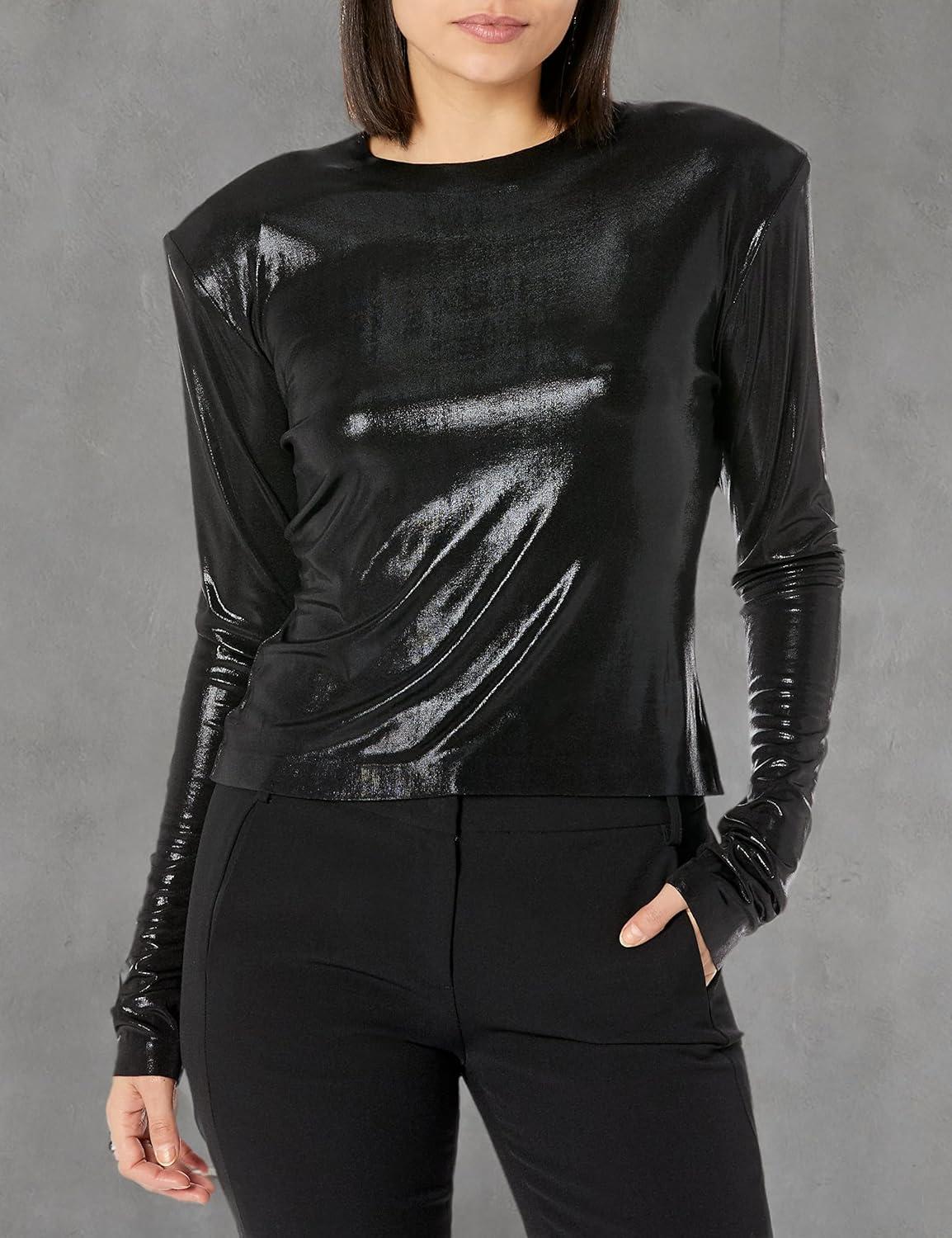 image:imageNorma Kamali Womens Shoulder Pad Long Sleeve Crew TopBlack