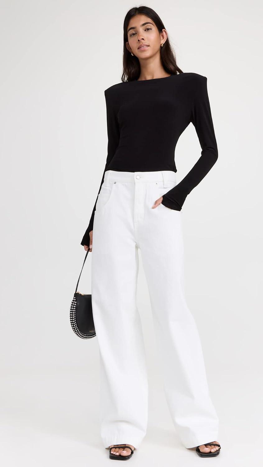 image:imageNorma Kamali Womens Shoulder Pad Long Sleeve Crew TopBlack
