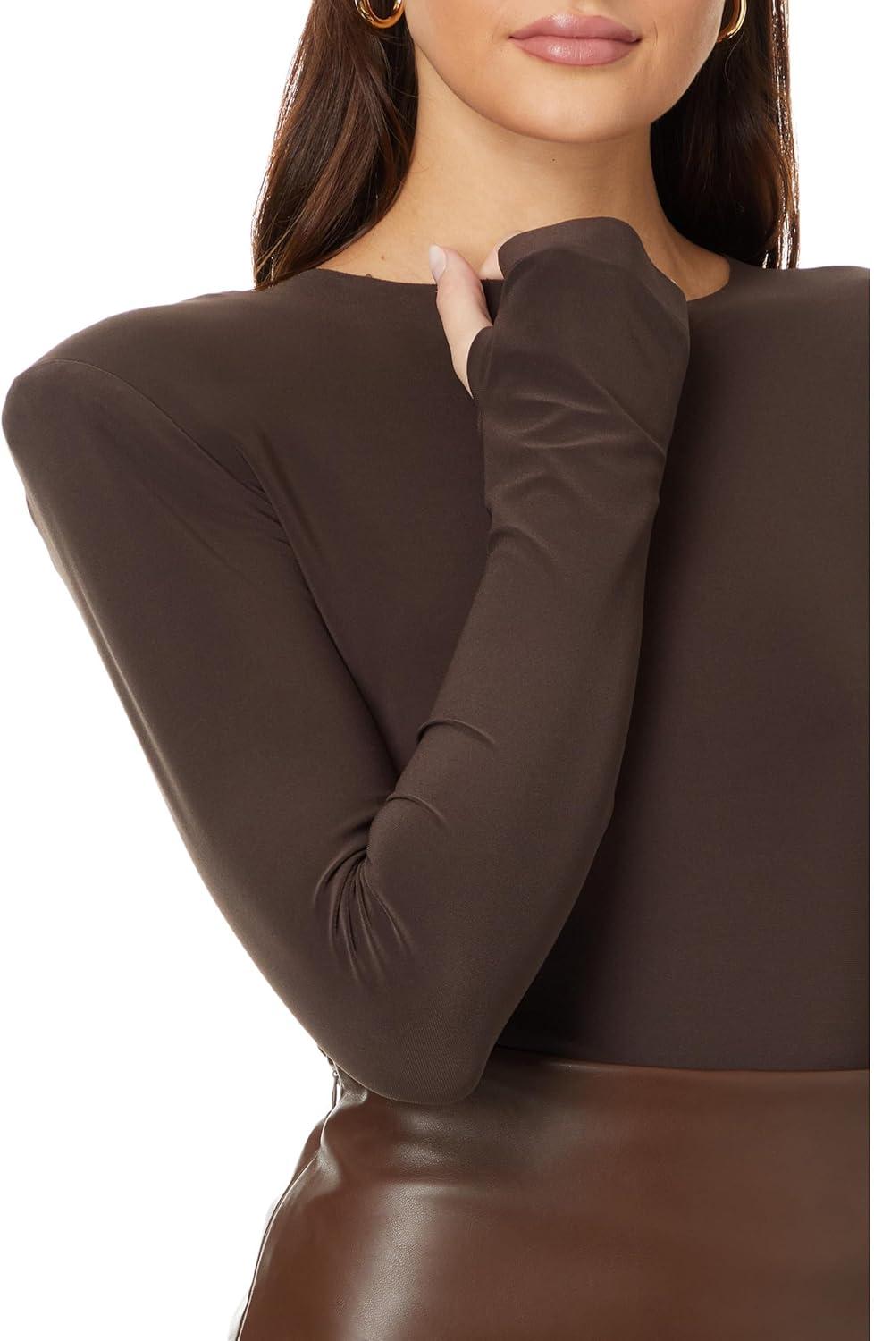 image:imageNorma Kamali Womens Shoulder Pad Long Sleeve Crew TopChocolate