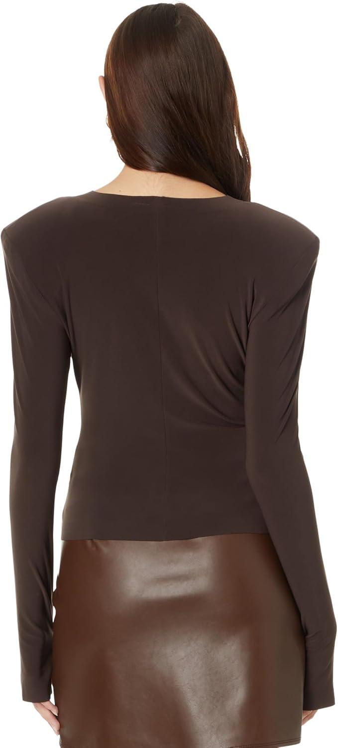 image:imageNorma Kamali Womens Shoulder Pad Long Sleeve Crew TopChocolate