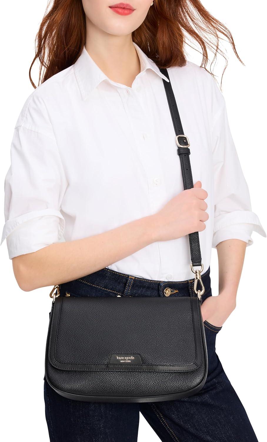 image:imagekate spade new york womens Hudson Pebbled Leather Flap Shoulder BagBlack