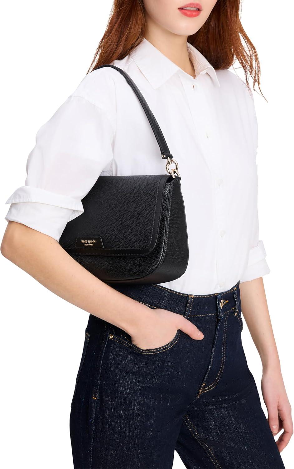 image:imagekate spade new york womens Hudson Pebbled Leather Flap Shoulder BagBlack