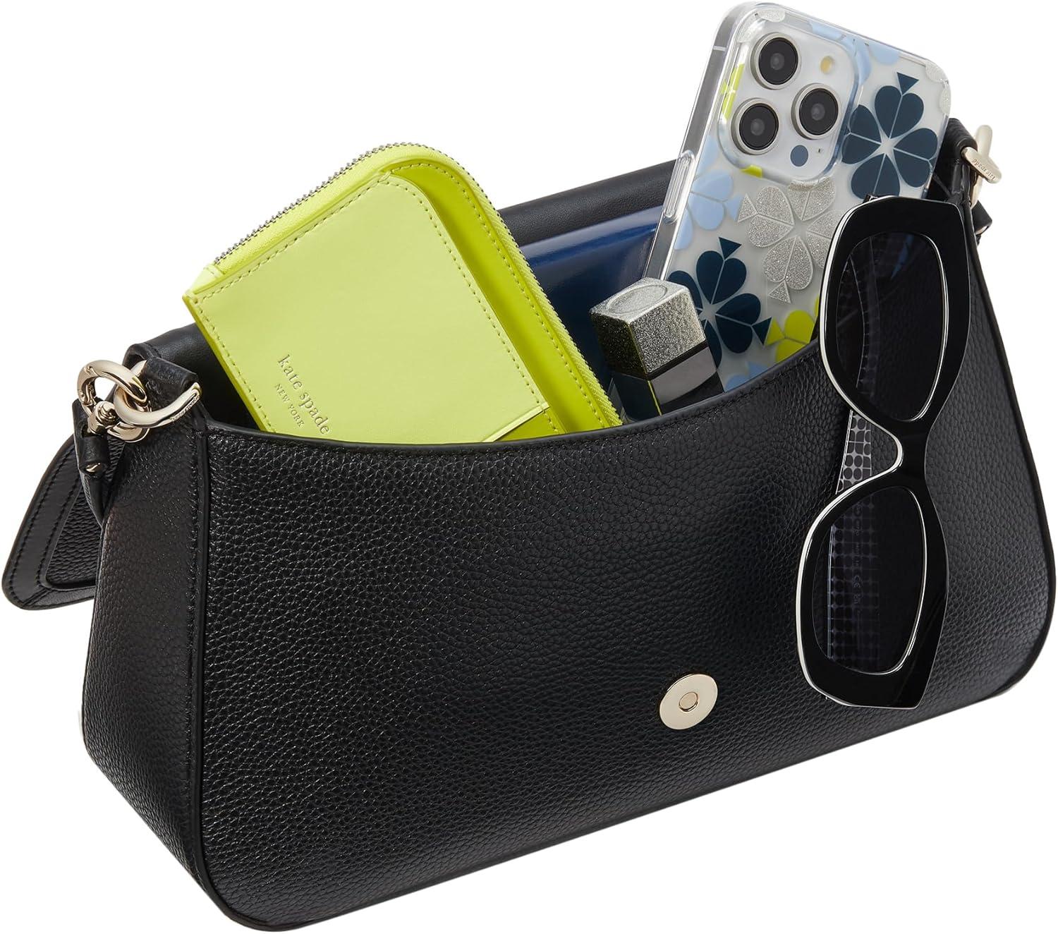 image:imagekate spade new york womens Hudson Pebbled Leather Flap Shoulder BagBlack