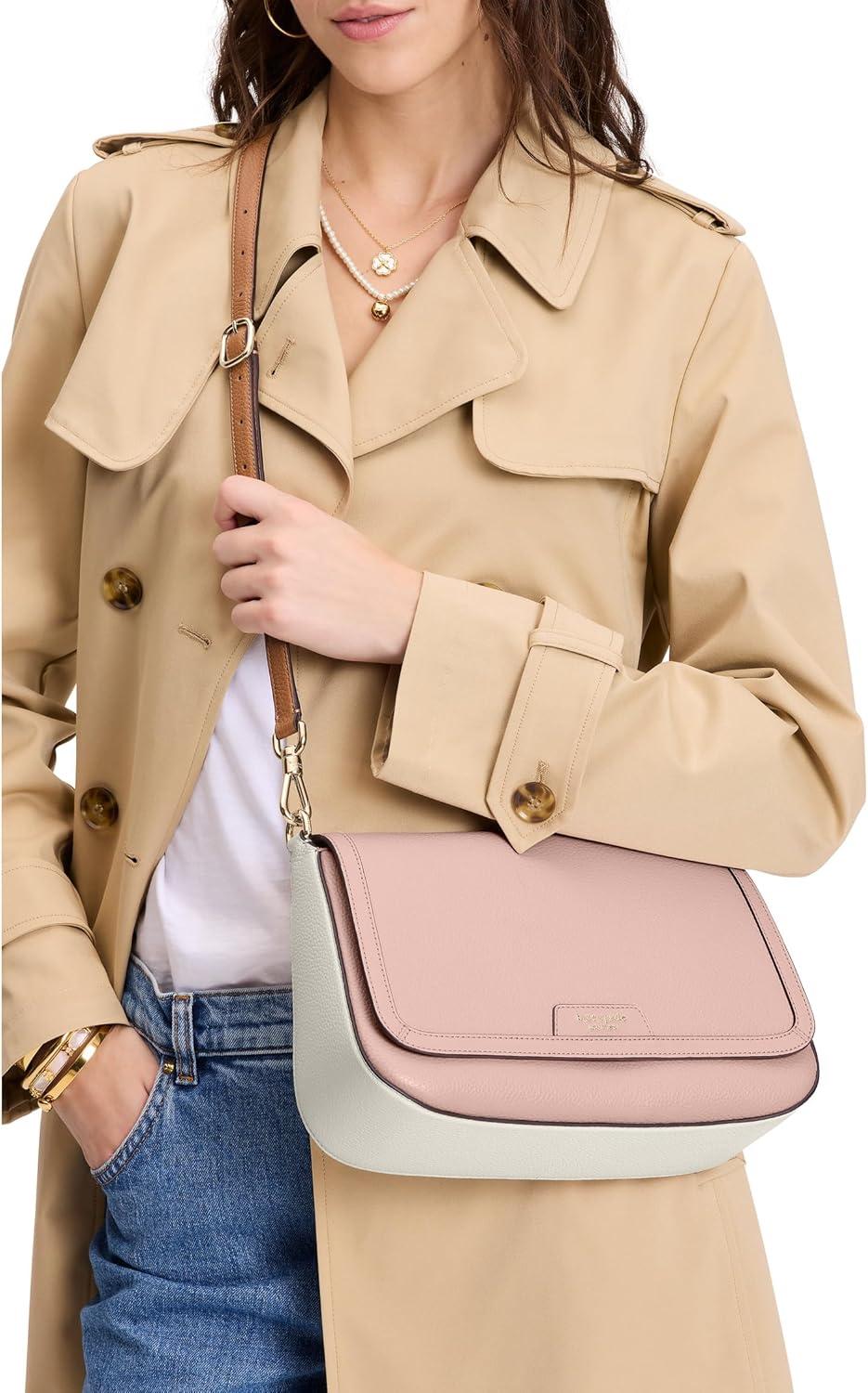 image:imagekate spade new york womens Hudson Pebbled Leather Flap Shoulder BagColorblocked Rose Smoke Multi