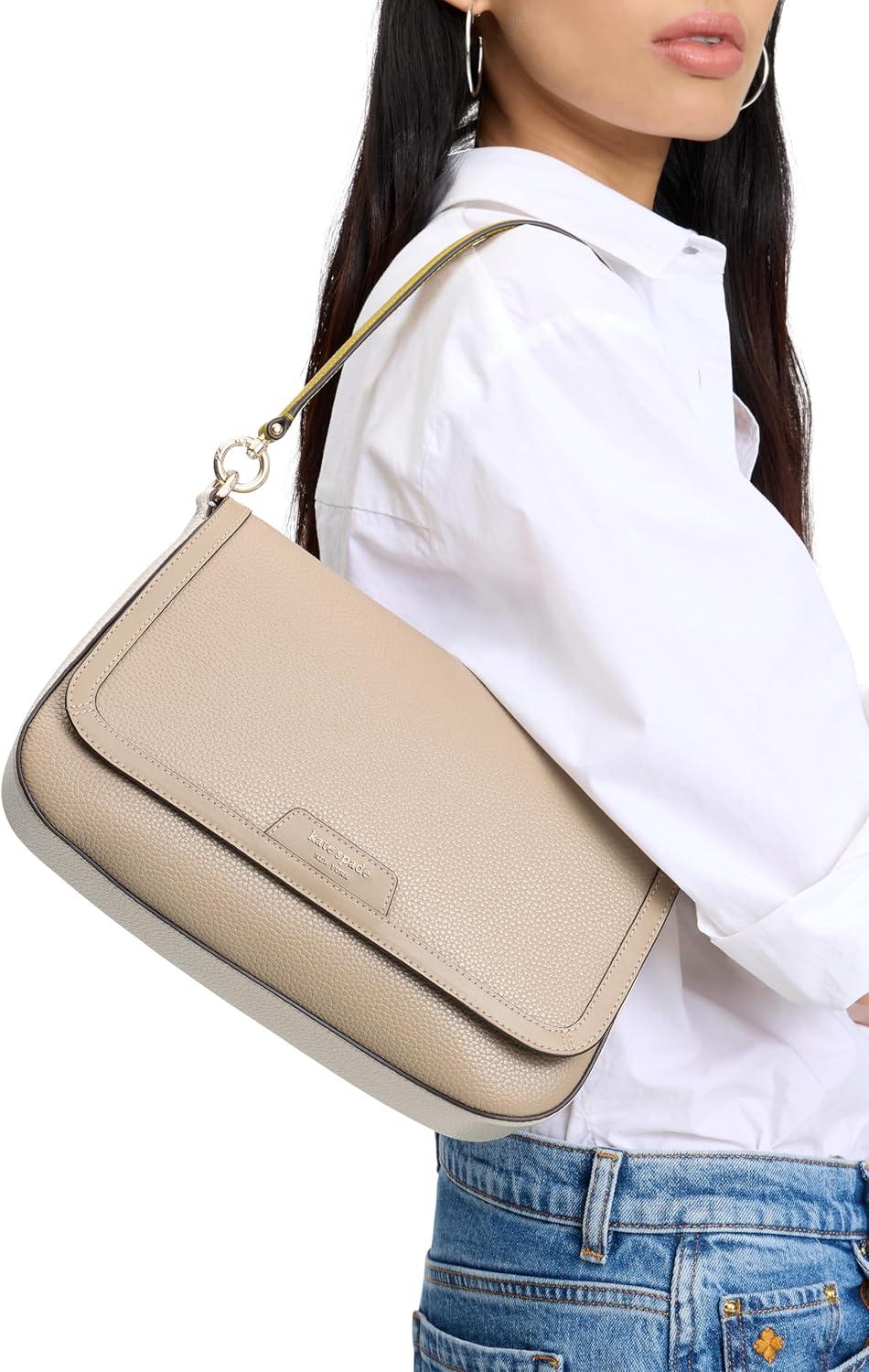 image:imagekate spade new york womens Hudson Pebbled Leather Flap Shoulder BagColorblocked Timeless Taupe Multi