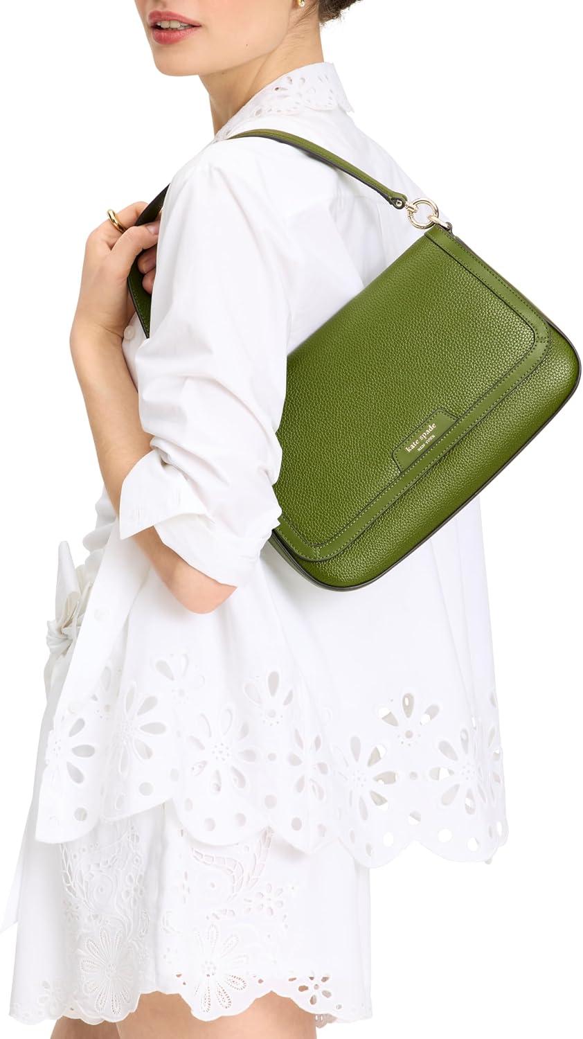 image:imagekate spade new york womens Hudson Pebbled Leather Flap Shoulder BagJungle Vine