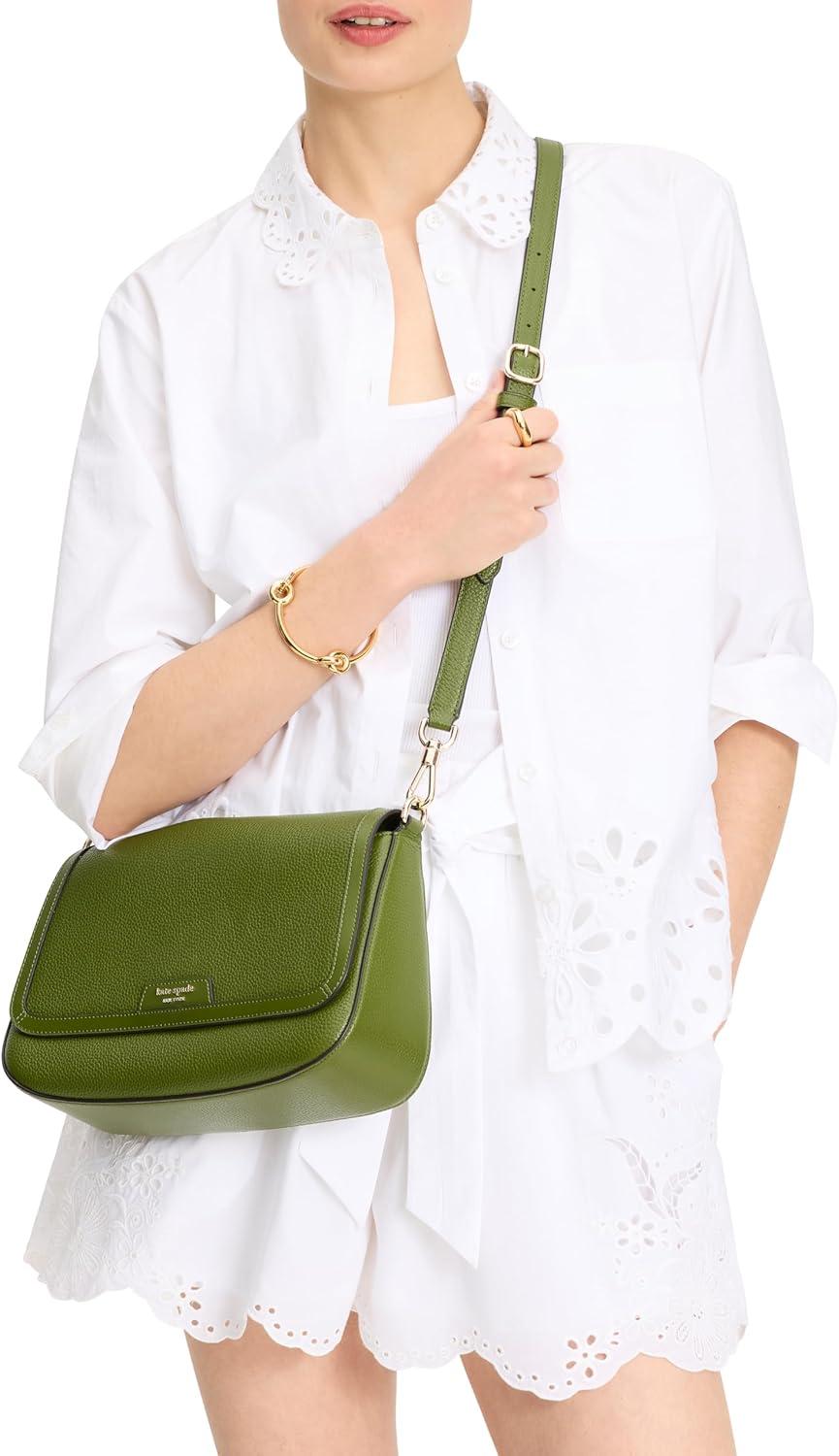 image:imagekate spade new york womens Hudson Pebbled Leather Flap Shoulder BagJungle Vine