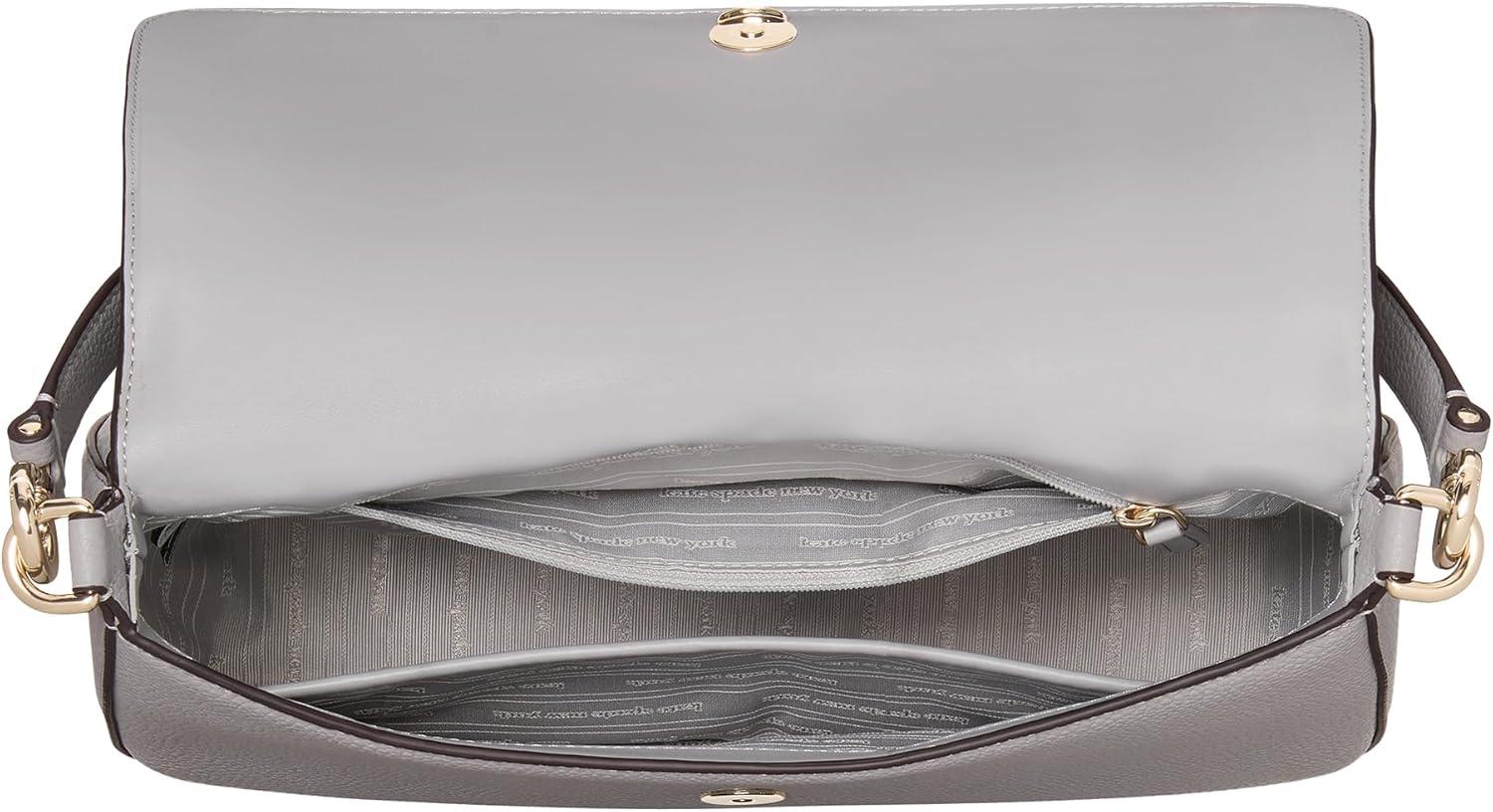 image:imagekate spade new york womens Hudson Pebbled Leather Flap Shoulder BagMountain Grey