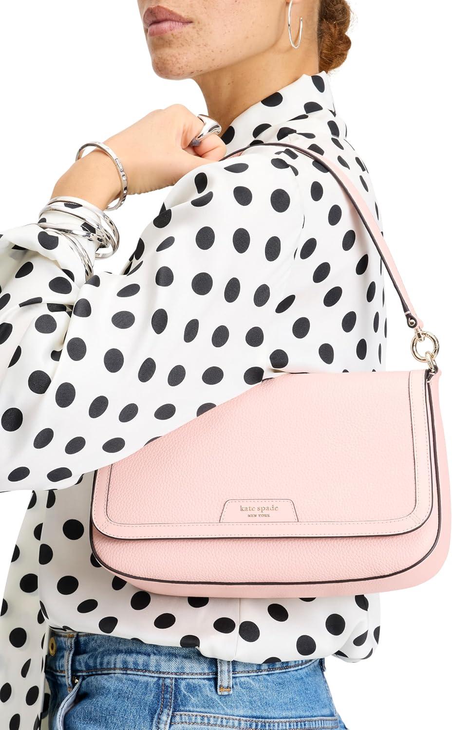 image:imagekate spade new york womens Hudson Pebbled Leather Flap Shoulder BagPastry Pink