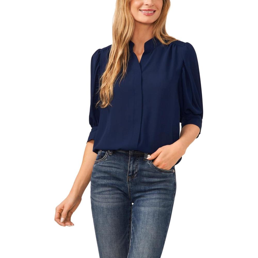 image:imageCeCe Womens Short Sleeve Hidden Placket TopClassic Navy