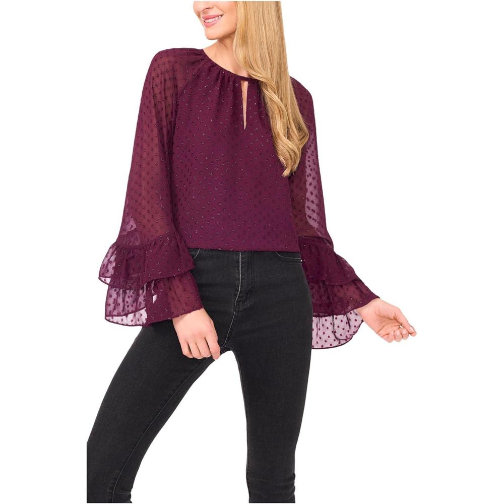 image:imageCeCe Womens Tiered Sleeve Front Keyhole BlousePotent Purple