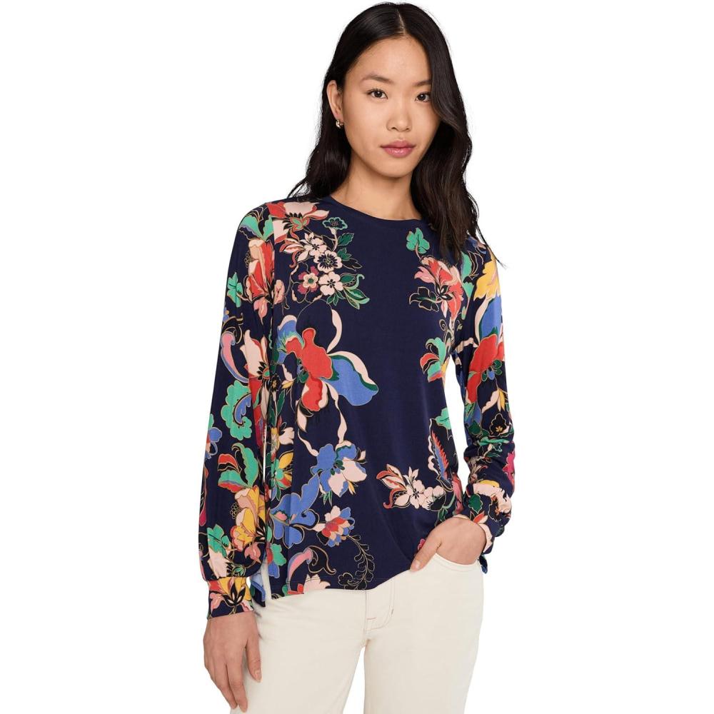 image:imageJohnny was Womens The Janie Favorite Puff Sleeve Mock Neck Vista PaBlue
