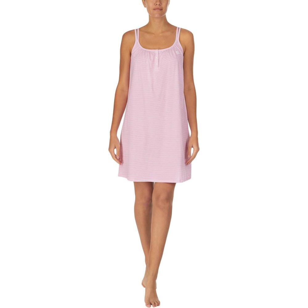 image:imageLauren Ralph Lauren Knit Double Strap Button Neck Gown Pink Stripe MD US 810