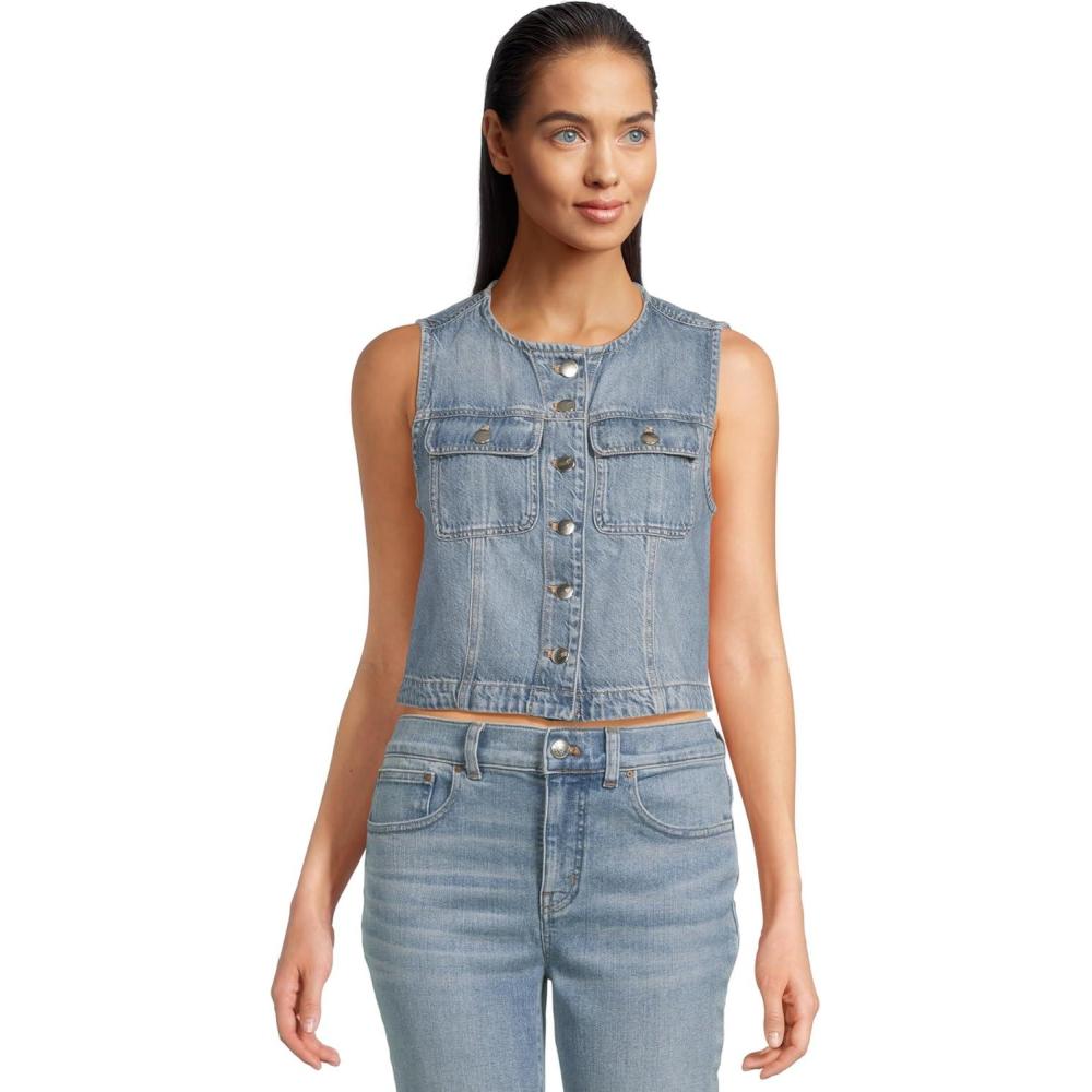 image:imageMadewell womens Round Neck Button Denim Shell in Robertson WashRobertson Wash