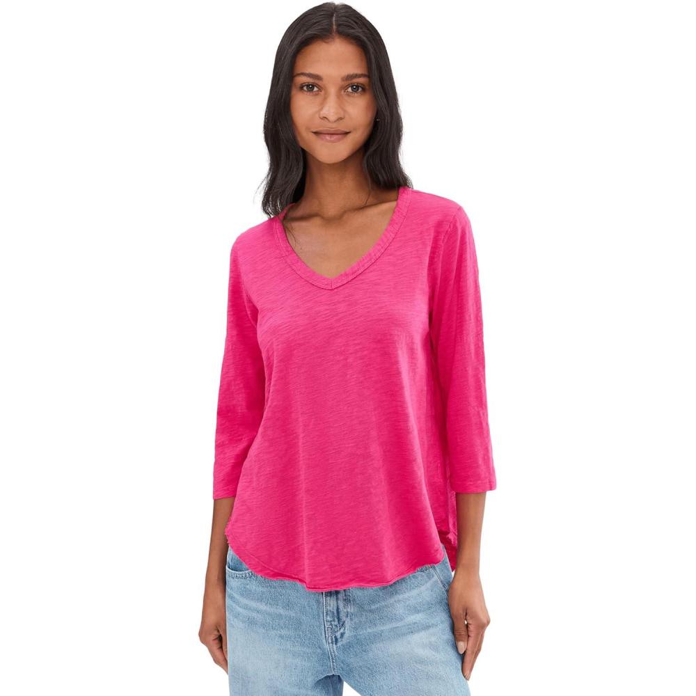 image:imageModODoc Womens 34 Sleeve VNeck Curved Hem Tee ShirtFruit Punch