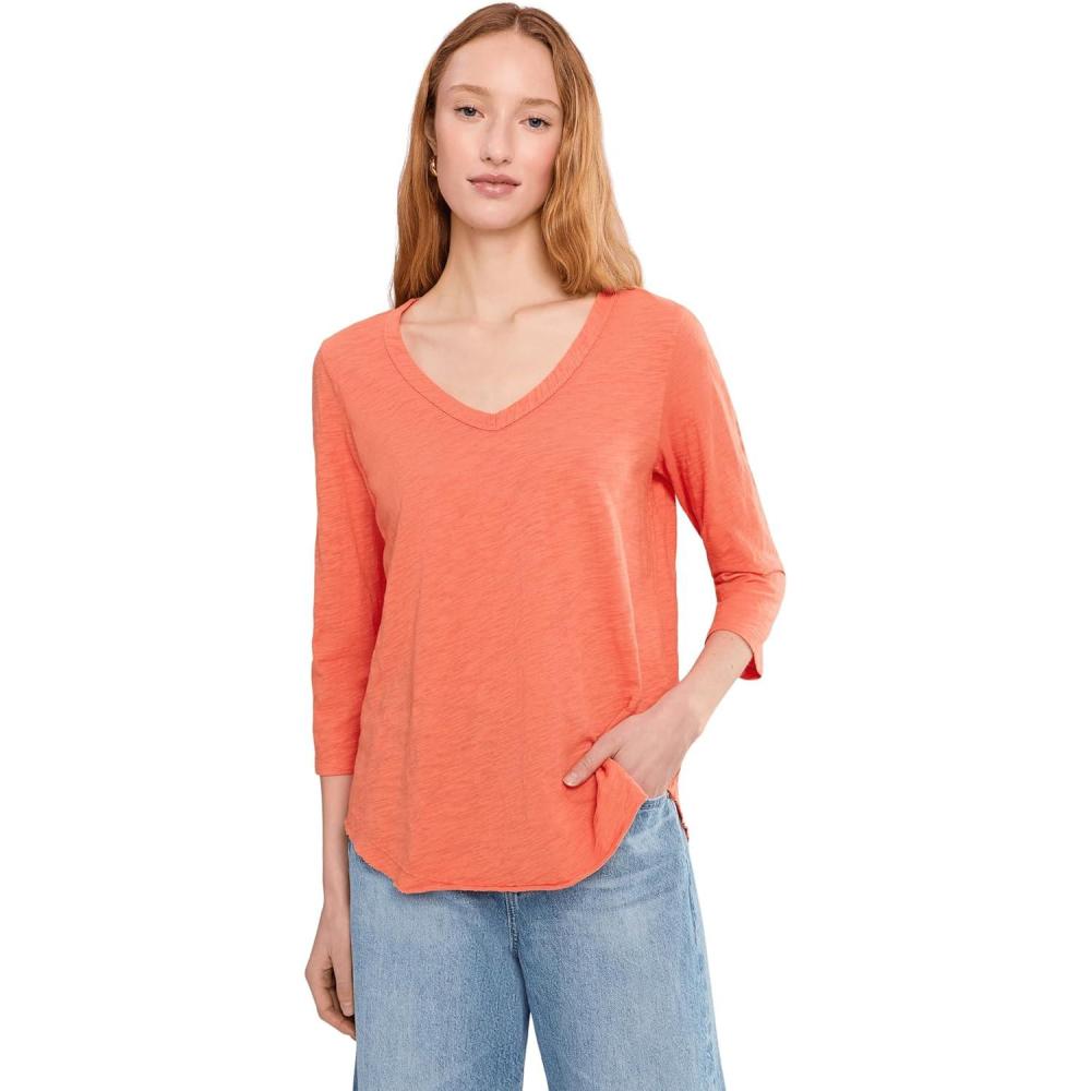 image:imageModODoc Womens 34 Sleeve VNeck Curved Hem Tee ShirtTiger Lily