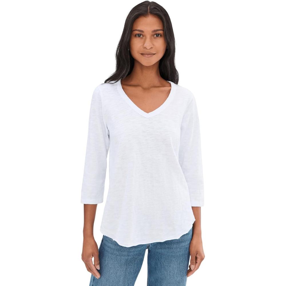 image:imageModODoc Womens 34 Sleeve VNeck Curved Hem Tee ShirtWhite Halo