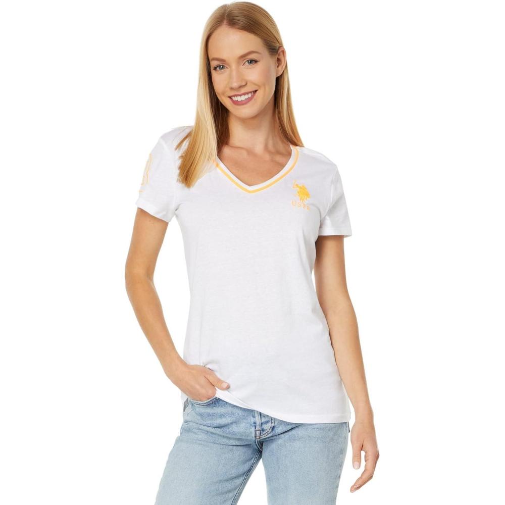 image:imageNeon VNeck Tee by US Polo AssnWhite With Orange