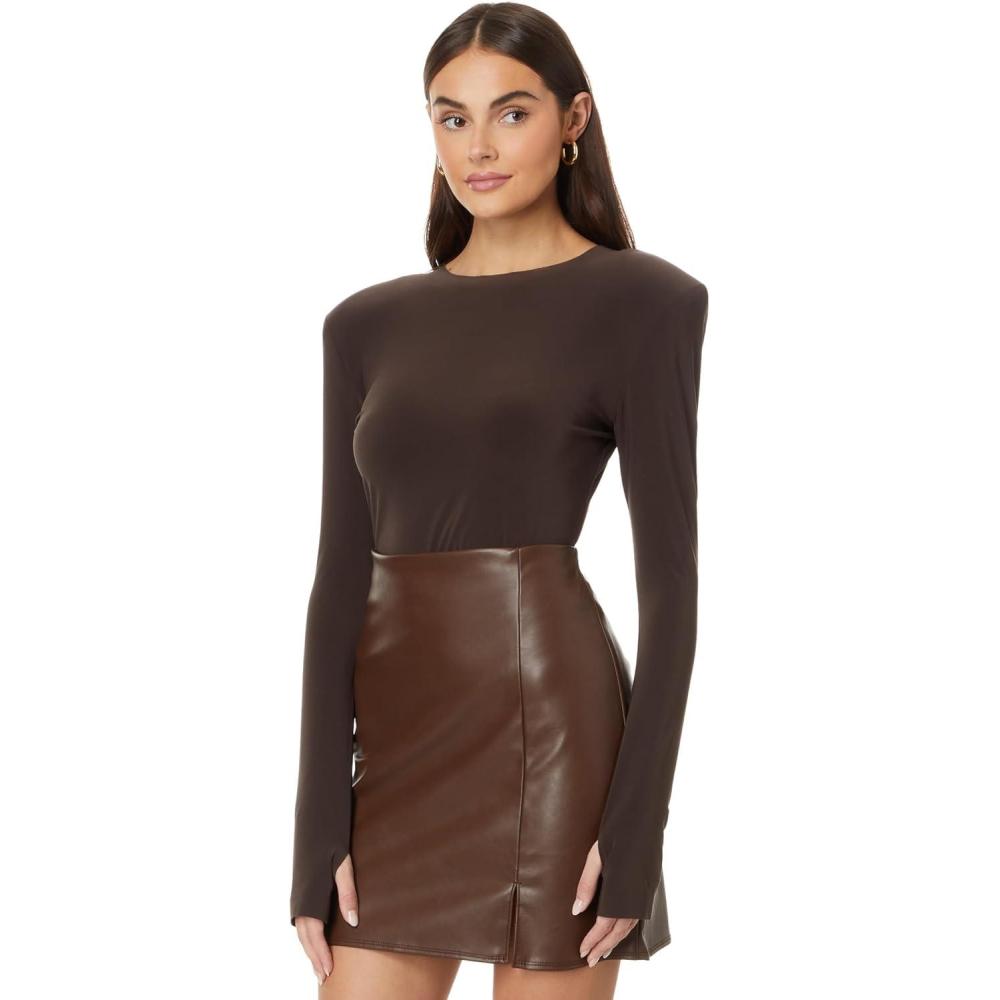 image:imageNorma Kamali Womens Shoulder Pad Long Sleeve Crew TopChocolate