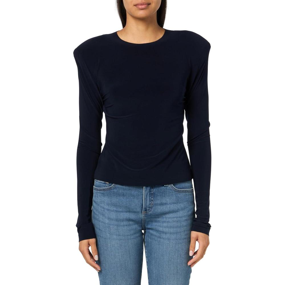 image:imageNorma Kamali Womens Shoulder Pad Long Sleeve Crew TopMidnight