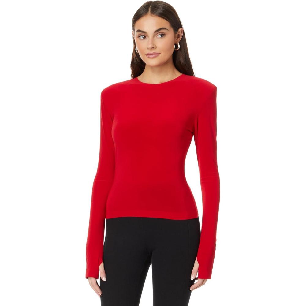 image:imageNorma Kamali Womens Shoulder Pad Long Sleeve Crew TopTiger Red