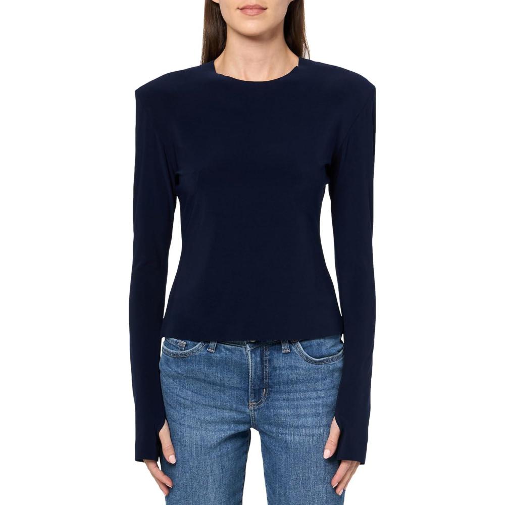 image:imageNorma Kamali Womens Shoulder Pad Long Sleeve Crew TopTrue Navy