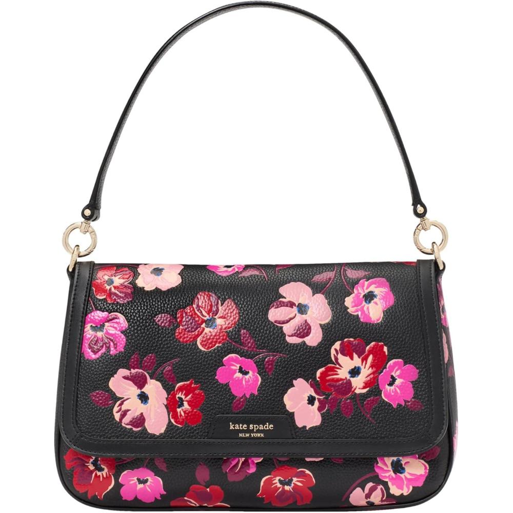 image:imagekate spade new york womens Hudson Pebbled Leather Flap Shoulder BagFall Poppies