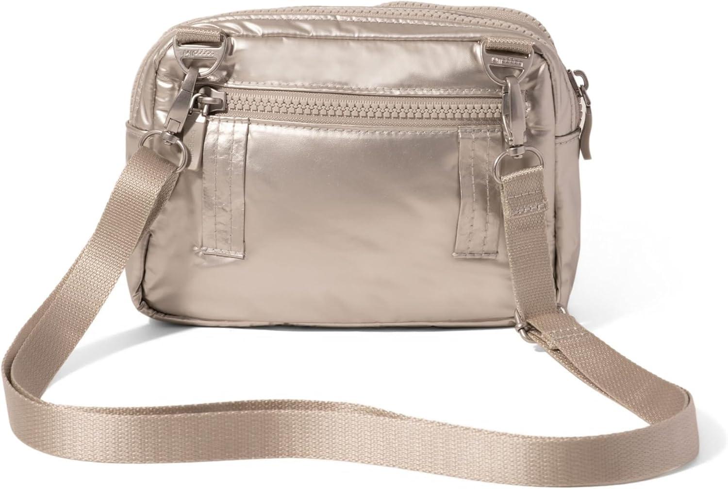 image:imageBaggallini Triple Zip Small Crossbody Bag for WomenPlatinum Ecopuff