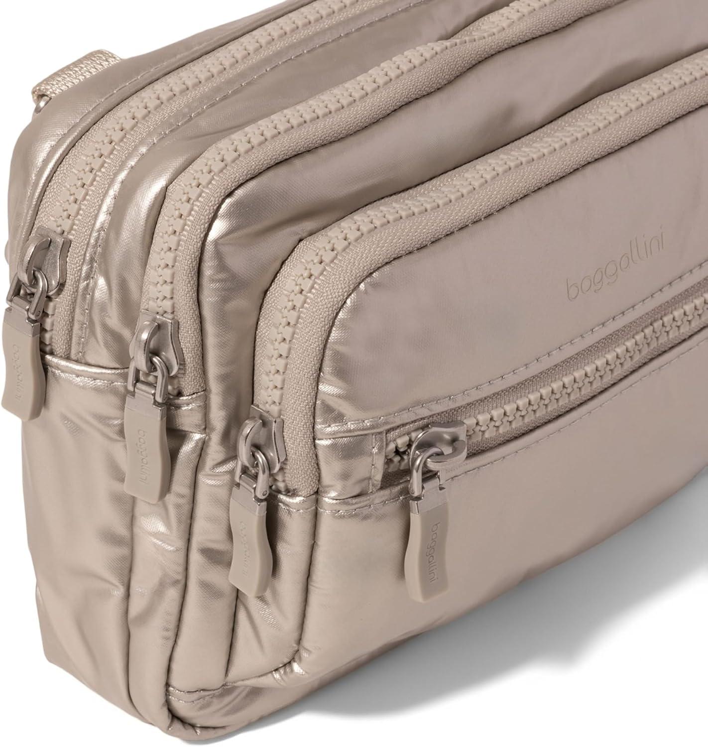 image:imageBaggallini Triple Zip Small Crossbody Bag for WomenPlatinum Ecopuff