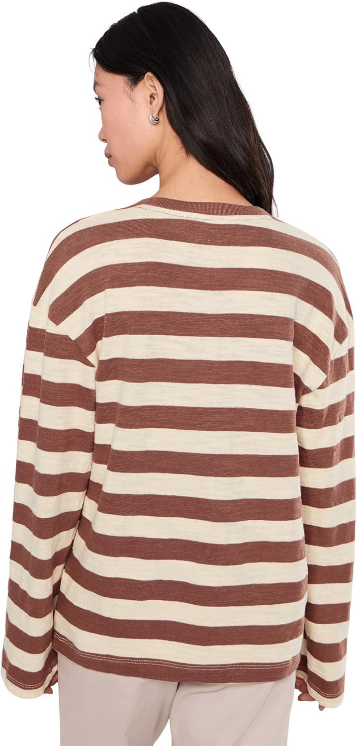 image:imageFaherty Womens Sunwashed Slub Long Sleeve Retro TeeNutmeg Stripe