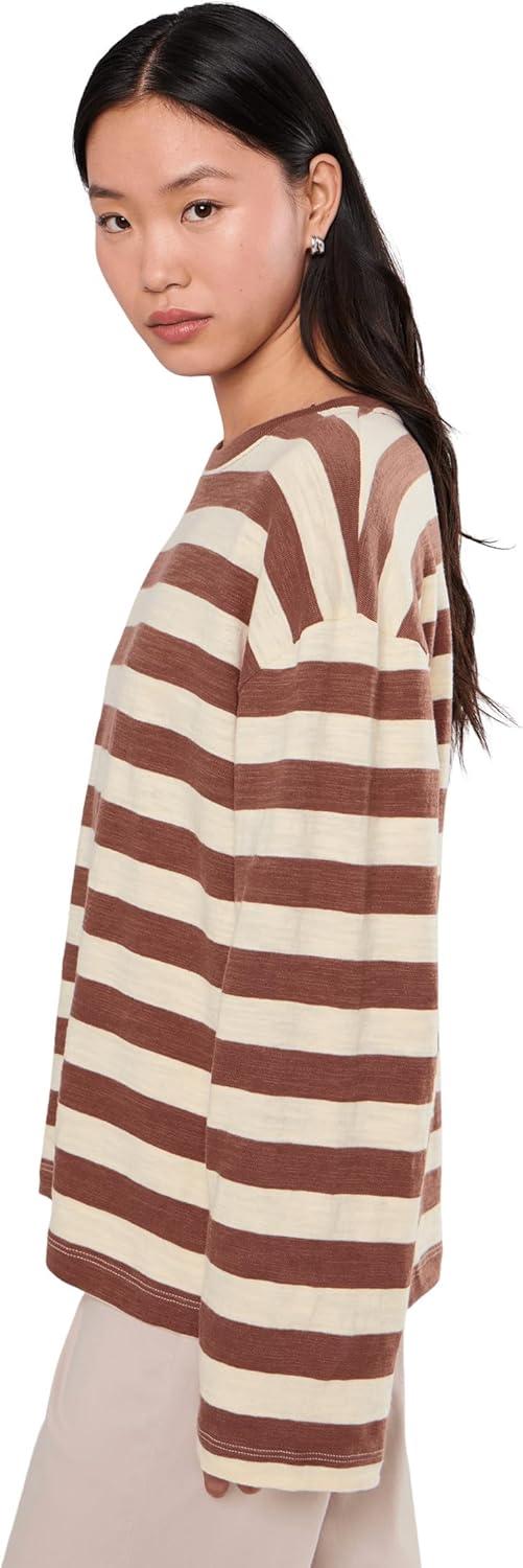 image:imageFaherty Womens Sunwashed Slub Long Sleeve Retro TeeNutmeg Stripe
