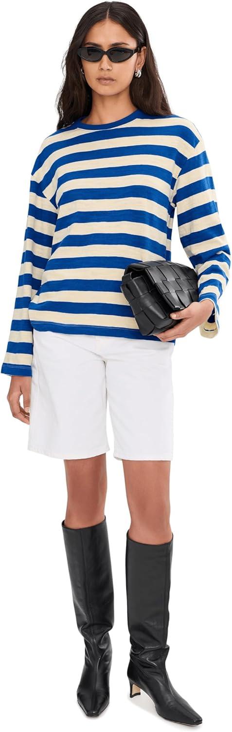 image:imageFaherty Womens Sunwashed Slub Long Sleeve Retro TeeSea Stripe