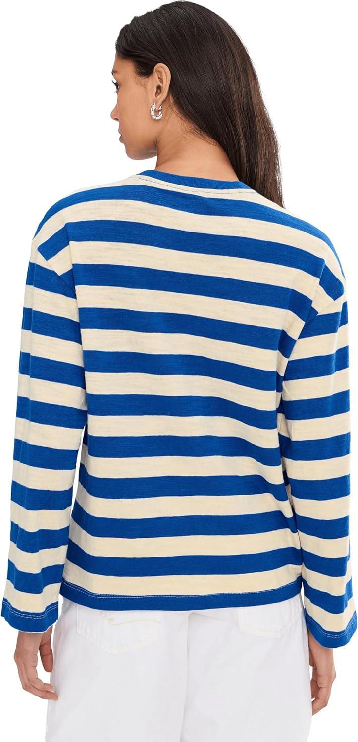 image:imageFaherty Womens Sunwashed Slub Long Sleeve Retro TeeSea Stripe
