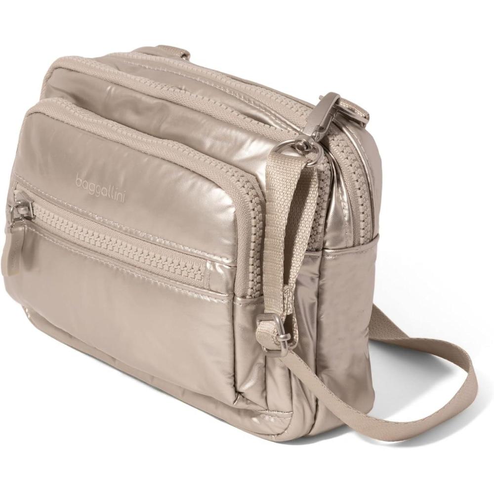 image:imageBaggallini Triple Zip Small Crossbody Bag for WomenPlatinum Ecopuff