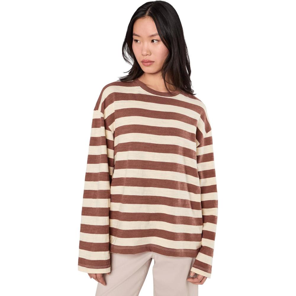 image:imageFaherty Womens Sunwashed Slub Long Sleeve Retro TeeNutmeg Stripe