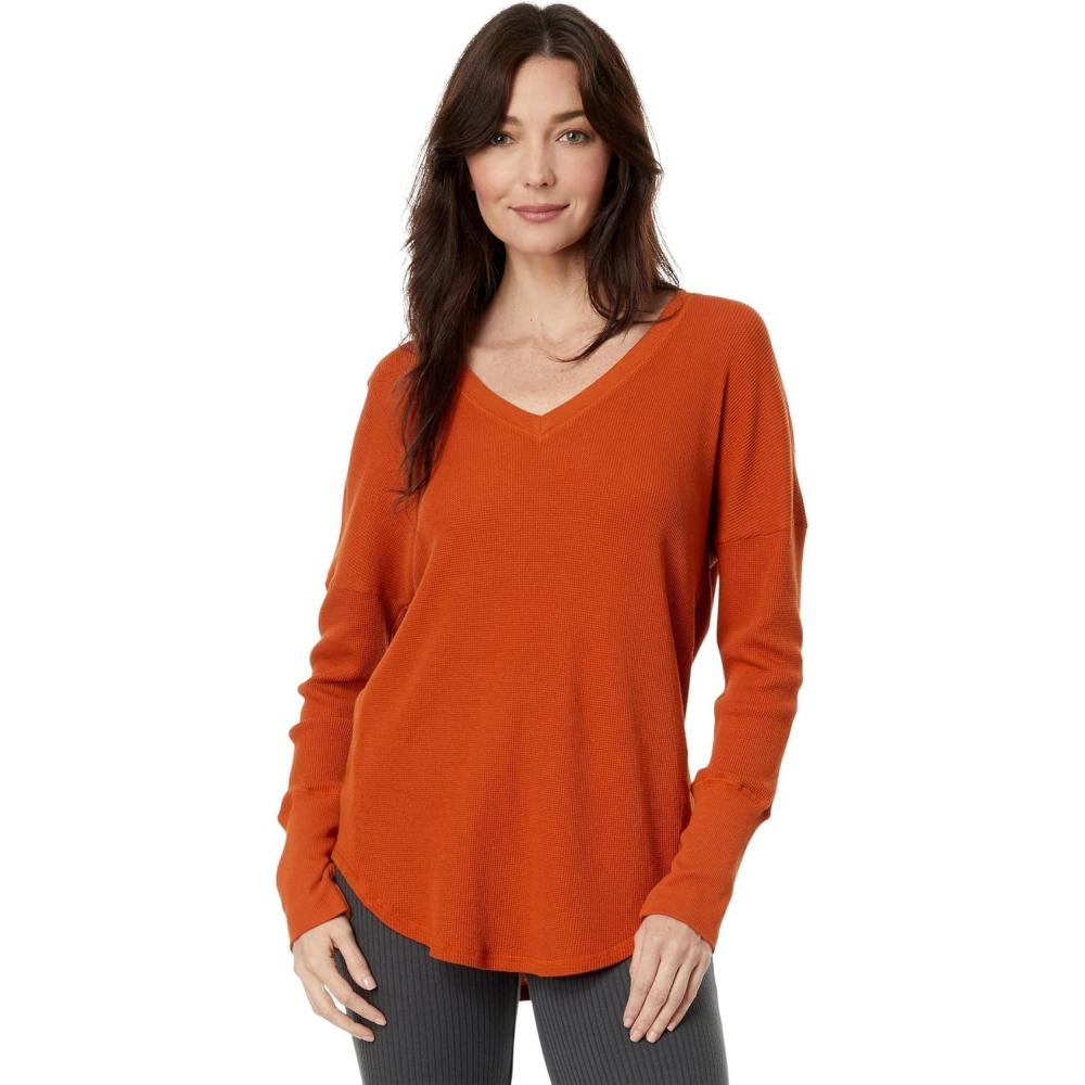 image:imageModODoc Washed Cotton Modal Thermal Long Sleeve VNeck TunicAutumn Pumpkin