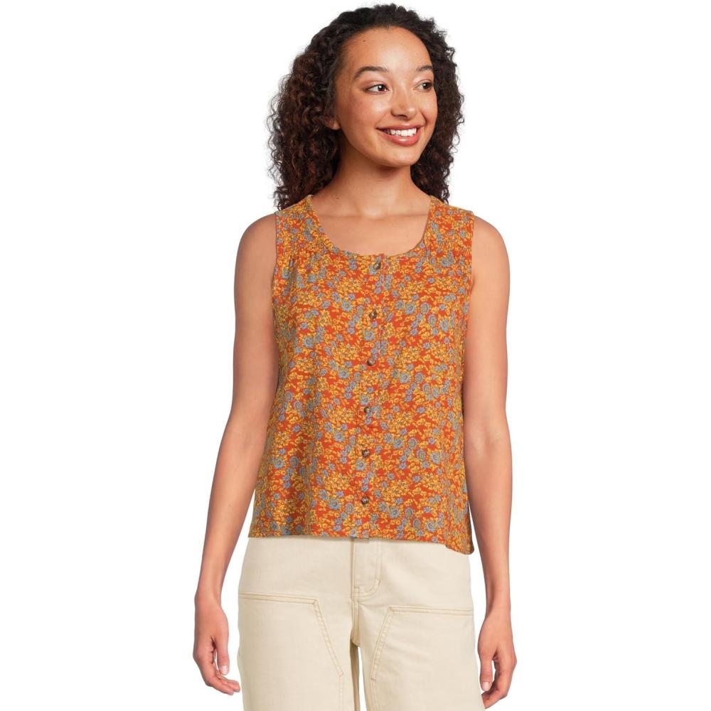 image:imageToadampCo Womens Manzana Button Front TankBurnt Ochre Floral Print