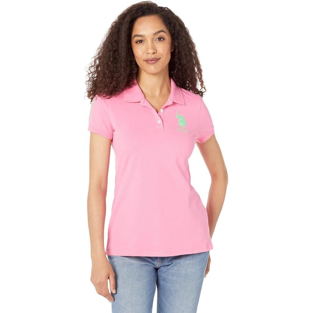 image:imageUS Polo Assn Juniors Neon Logos Short Sleeve Polo ShirtNew Pink