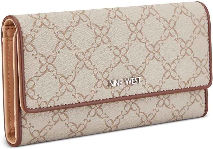 image:imageNine West Womens Zuri Slg Check Sec WalletMushroom Logo Mahogany
