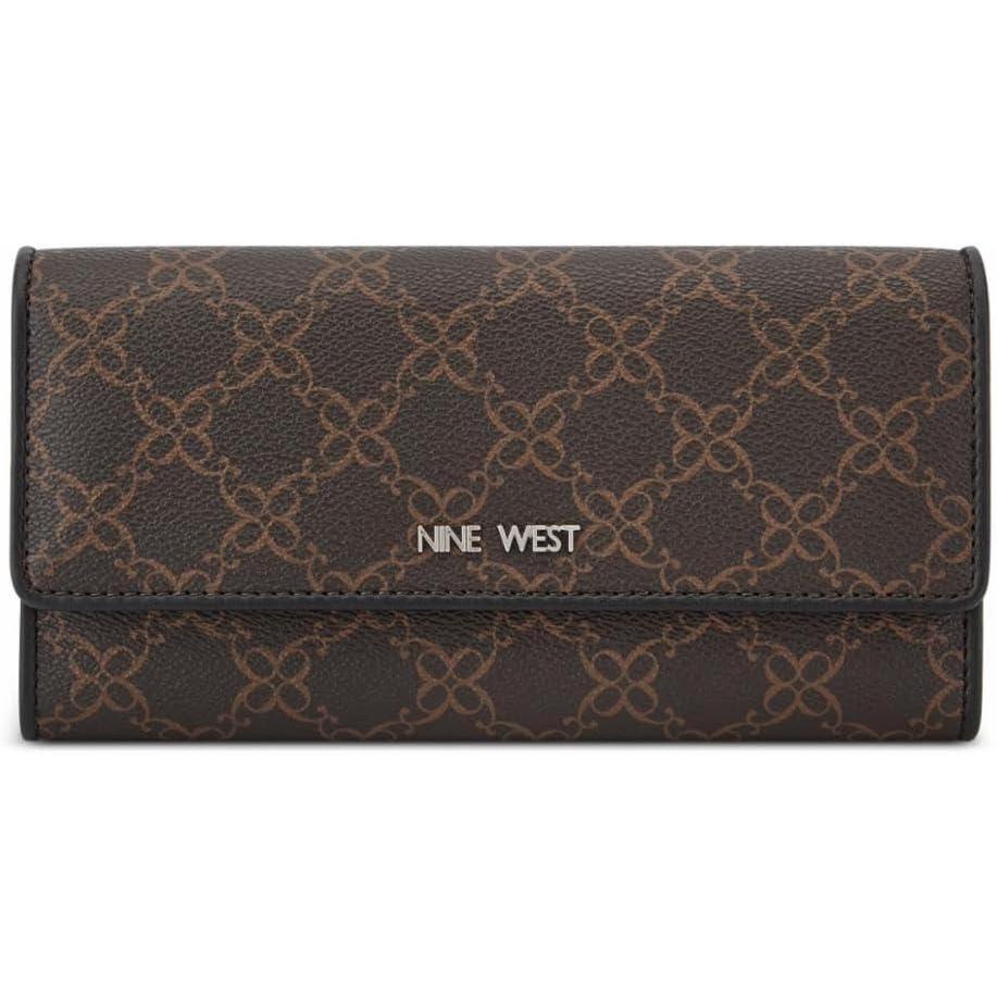 image:imageNine West Womens Zuri Slg Check Sec WalletBrown LogoBlack