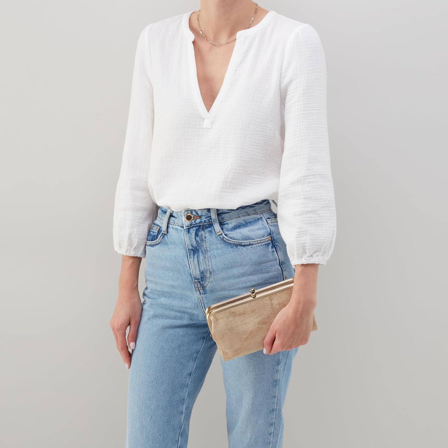 image:imageHOBO Lauren Leather Clutch Wallet for WomenGold Leaf
