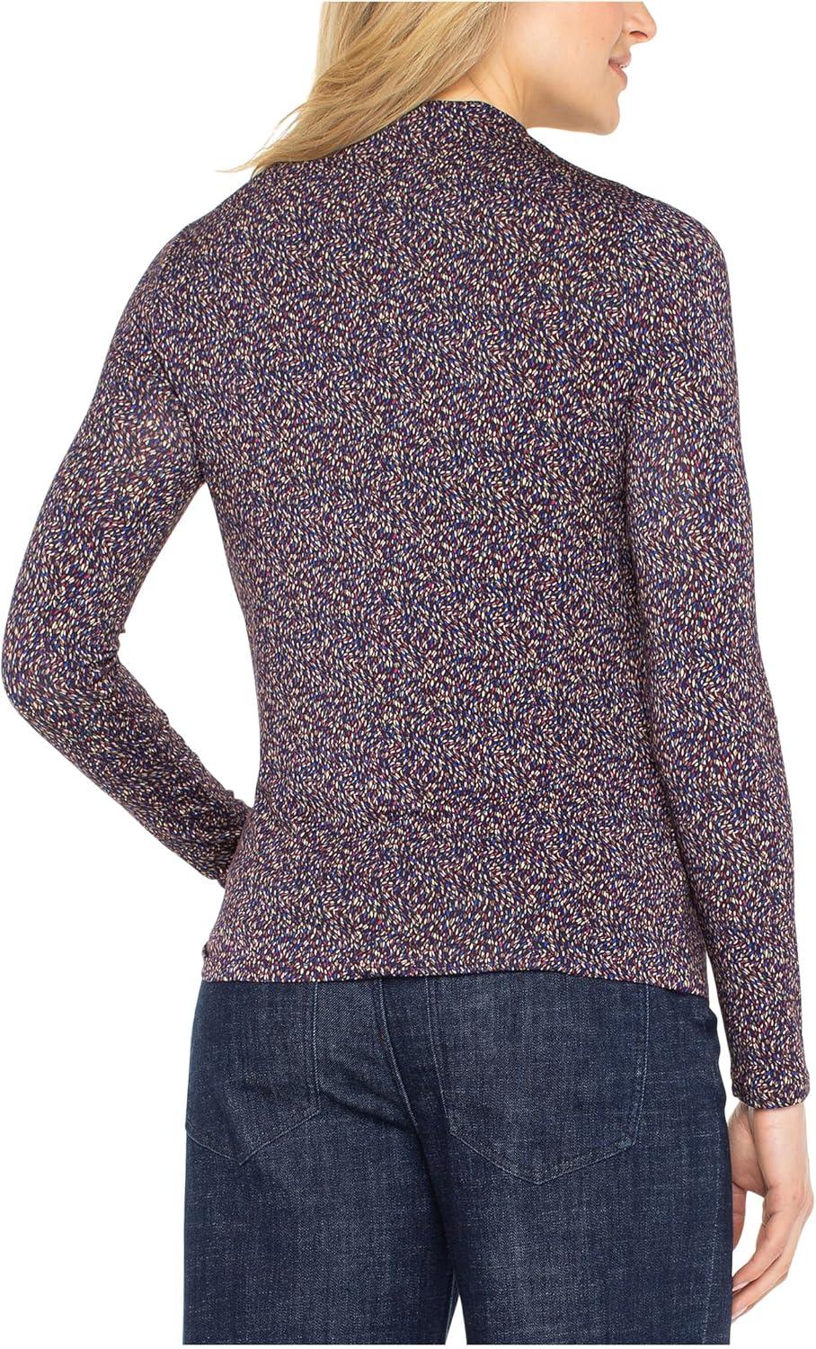 image:imageLiverpool Womens Long Sleeve Mock Neck Knit Top with ShirringWine Berry Multi